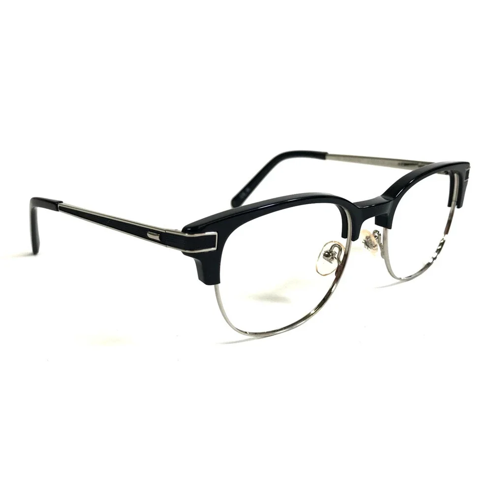 Penguin Eyeglasses Frames THE PRINCETON BK Black Silver Round Full Rim 50-19-140